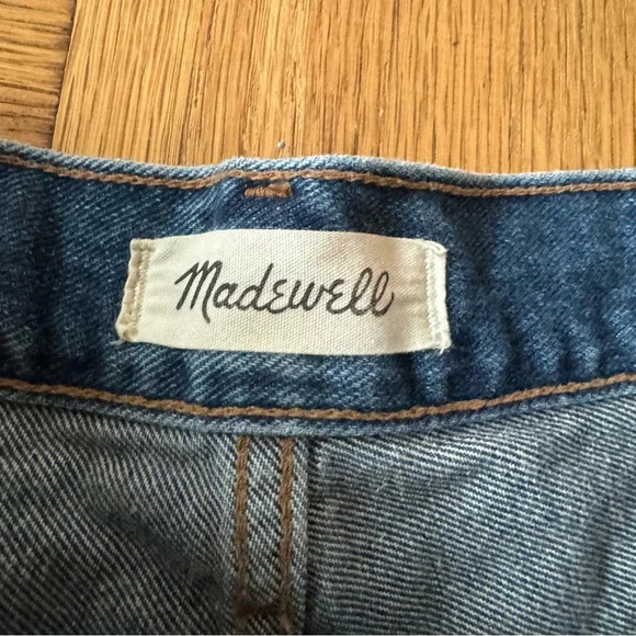 Madewell 25 The Dadjean Short Castlewood Wash Blue Denim Distressed Button Fly - Picture 6 of 13